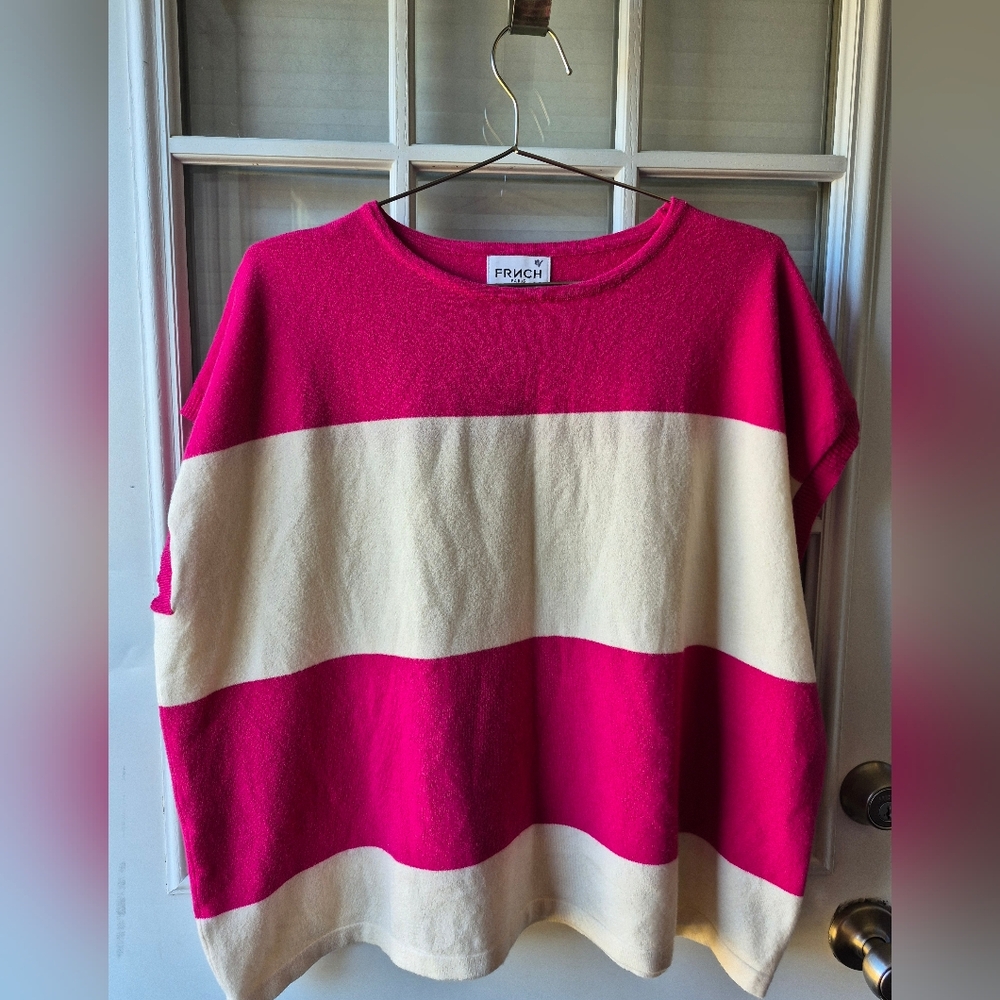 FRNCH Fuchsia and Cream Striped Sweater